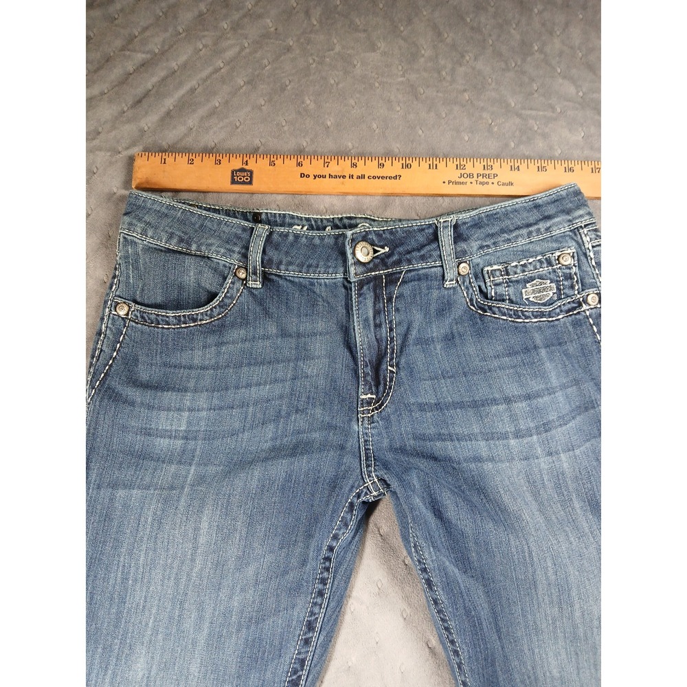 Harley Davidson rhinestone angel wing pocket jeans size 12 Y2K mcbling biker - Picture 4 of 13